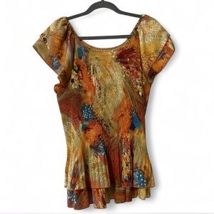 Dressbarn Orange and Blue Patterned Blouse